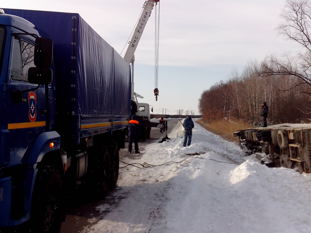 Грузовой автомобиль с уснувшим за рулем водителем съехал в кювет в Смидовичском районе ЕАО, Фото с места события из других источников