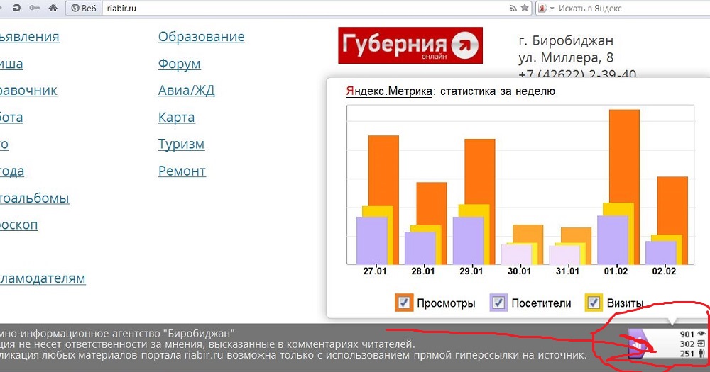 Скриншот посещаемости-РИА Биробиджан от 2 февраля 2016