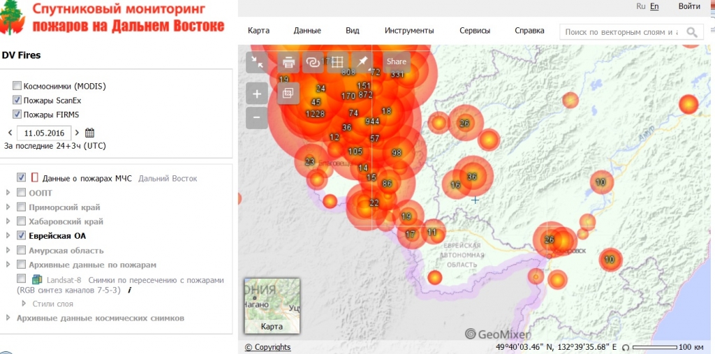 Пожары в ЕАО и Амурской области на 11 апреля